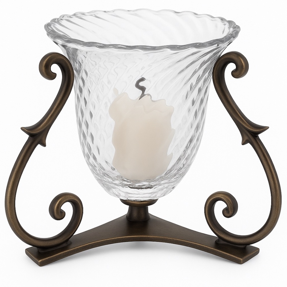 Vintage PartyLite Rustic Bronze " Villa Hurricane " Glass Tabletop Candle Holder